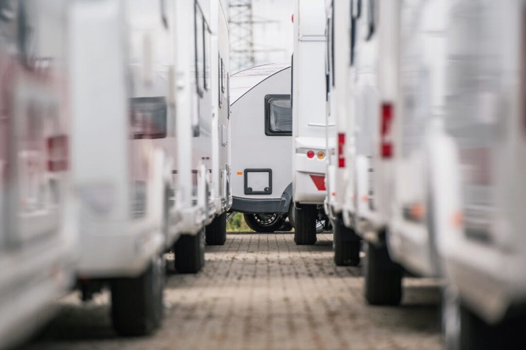 A stylized shot showing different RV types from the rear. Photo: Shutterstock